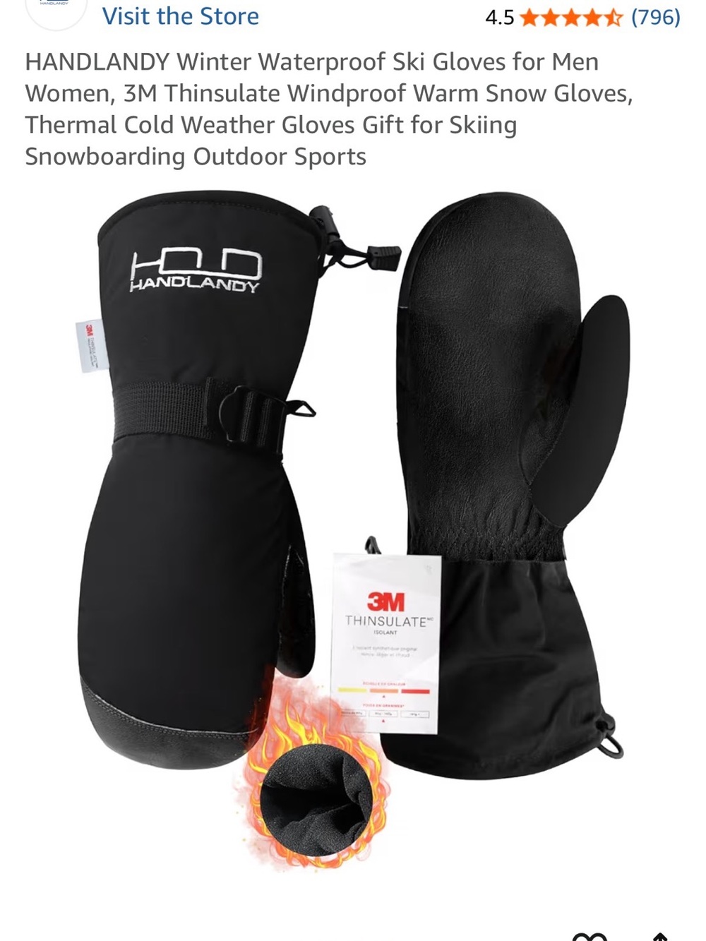 Black Women's Waterproof Ski Mittens with 3M Thinsulate